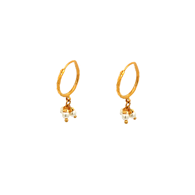 Classic Gold Hoop Earrings with Pearls dangling - Diameter 15 mm